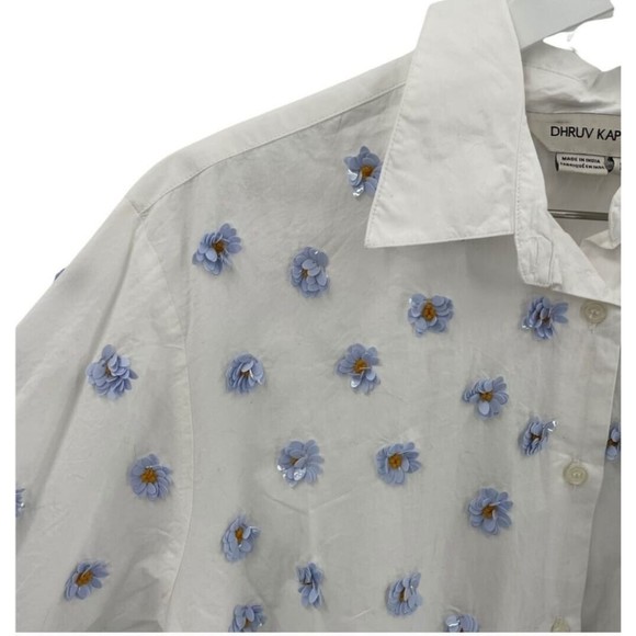 DHRUV KAPOOR Anthropologie Cotton Embroidered Button Down Shirt 3D Flowers Sz. S - Picture 3 of 11